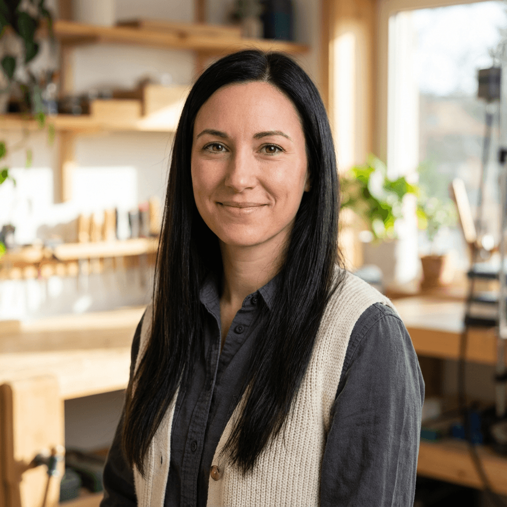 Female client in her early 30s, smiling with confidence